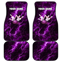 Bowling Ball and Pins Car Mats Purple Lightning Background and Custom Name Design - Wonder Print Shop