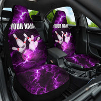 Bowling Ball and Pins Car Seat Cover Purple Lightning Background and Custom Name Design - Wonder Print Shop
