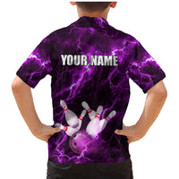 Bowling Ball and Pins Family Matching Mermaid Dress and Hawaiian Shirt Purple Lightning Background and Custom Name Design - Wonder Print Shop