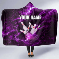 Bowling Ball and Pins Hooded Blanket Purple Lightning Background and Custom Name Design - Wonder Print Shop