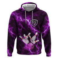 Bowling Ball and Pins Hoodie Purple Lightning Background and Custom Name Design - Wonder Print Shop