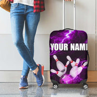 Bowling Ball and Pins Luggage Cover Purple Lightning Background and Custom Name Design - Wonder Print Shop