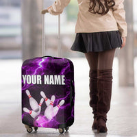 Bowling Ball and Pins Luggage Cover Purple Lightning Background and Custom Name Design - Wonder Print Shop