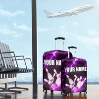 Bowling Ball and Pins Luggage Cover Purple Lightning Background and Custom Name Design - Wonder Print Shop