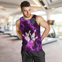 Bowling Ball and Pins Men Tank Top Purple Lightning Background and Custom Name Design - Wonder Print Shop