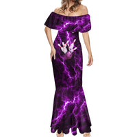 Bowling Ball and Pins Mermaid Dress Purple Lightning Background and Custom Name Design - Wonder Print Shop
