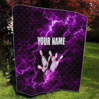 Bowling Ball and Pins Quilt Purple Lightning Background and Custom Name Design - Wonder Print Shop