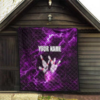 Bowling Ball and Pins Quilt Purple Lightning Background and Custom Name Design - Wonder Print Shop
