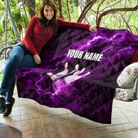 Bowling Ball and Pins Quilt Purple Lightning Background and Custom Name Design - Wonder Print Shop