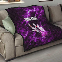 Bowling Ball and Pins Quilt Purple Lightning Background and Custom Name Design - Wonder Print Shop