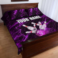Bowling Ball and Pins Quilt Bed Set Purple Lightning Background and Custom Name Design - Wonder Print Shop