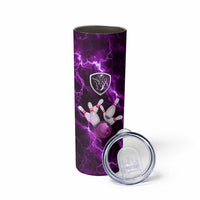Bowling Ball and Pins Skinny Tumbler Purple Lightning Background and Custom Name Design - Wonder Print Shop