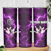 Bowling Ball and Pins Skinny Tumbler Purple Lightning Background and Custom Name Design - Wonder Print Shop