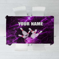 Bowling Ball and Pins Tablecloth Purple Lightning Background and Custom Name Design - Wonder Print Shop
