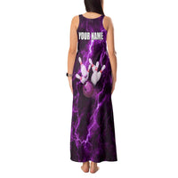 Bowling Ball and Pins Tank Maxi Dress Purple Lightning Background and Custom Name Design - Wonder Print Shop