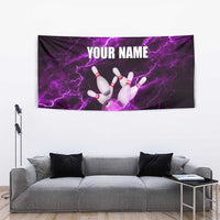 Bowling Ball and Pins Tapestry Purple Lightning Background and Custom Name Design - Wonder Print Shop