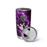 Bowling Ball and Pins Tumbler Cup Purple Lightning Background and Custom Name Design - Wonder Print Shop