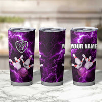 Bowling Ball and Pins Tumbler Cup Purple Lightning Background and Custom Name Design - Wonder Print Shop