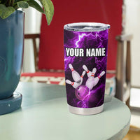 Bowling Ball and Pins Tumbler Cup Purple Lightning Background and Custom Name Design - Wonder Print Shop