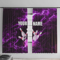 Bowling Ball and Pins Window Curtain Purple Lightning Background and Custom Name Design - Wonder Print Shop