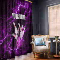 Bowling Ball and Pins Window Curtain Purple Lightning Background and Custom Name Design - Wonder Print Shop