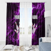 Bowling Ball and Pins Window Curtain Purple Lightning Background and Custom Name Design - Wonder Print Shop