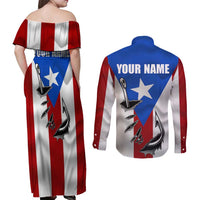 Puerto Rico Fishing Couples Matching Off Shoulder Maxi Dress and Long Sleeve Button Shirt Fish Hook Flag PR Custom Name - Wonder Print Shop