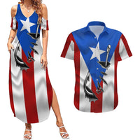 Puerto Rico Fishing Couples Matching Summer Maxi Dress and Hawaiian Shirt Fish Hook Flag PR Custom Name - Wonder Print Shop