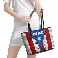 Puerto Rico Fishing Leather Tote Bag Fish Hook Flag PR Custom Name - Wonder Print Shop