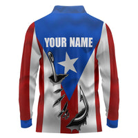 Puerto Rico Fishing Long Sleeve Polo Shirt Fish Hook Flag PR Custom Name - Wonder Print Shop