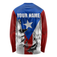 Puerto Rico Fishing Long Sleeve Shirt Fish Hook Flag PR Custom Name - Wonder Print Shop