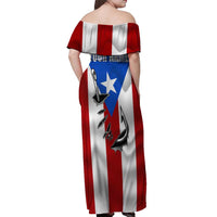 Puerto Rico Fishing Off Shoulder Maxi Dress Fish Hook Flag PR Custom Name - Wonder Print Shop