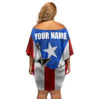 Puerto Rico Fishing Off Shoulder Short Dress Fish Hook Flag PR Custom Name - Wonder Print Shop