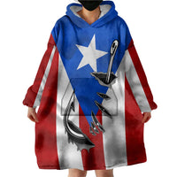 Puerto Rico Fishing Wearable Blanket Hoodie Fish Hook Flag PR Custom Name - Wonder Print Shop