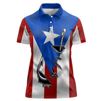 Puerto Rico Fishing Women Polo Shirt Fish Hook Flag PR Custom Name - Wonder Print Shop