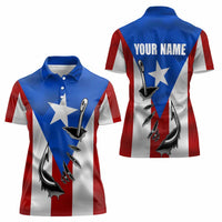 Puerto Rico Fishing Women Polo Shirt Fish Hook Flag PR Custom Name - Wonder Print Shop