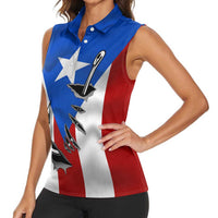 Puerto Rico Fishing Women Sleeveless Polo Shirt Fish Hook Flag PR Custom Name - Wonder Print Shop