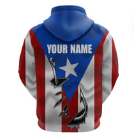 Puerto Rico Fishing Zip Hoodie Fish Hook Flag PR Custom Name - Wonder Print Shop