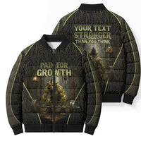 Personalized Muscular Goblin Weightlifting Bomber Puffer Jacket Pain For Growth Dark Fantasy Gym Graphic