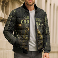 Personalized Muscular Goblin Weightlifting Bomber Puffer Jacket Pain For Growth Dark Fantasy Gym Graphic