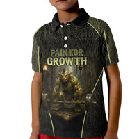 Personalized Muscular Goblin Weightlifting Kid Polo Shirt Pain For Growth Dark Fantasy Gym Graphic