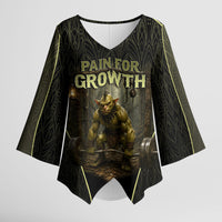 Personalized Muscular Goblin Weightlifting Kimono Sleeve Blouse Pain For Growth Dark Fantasy Gym Graphic