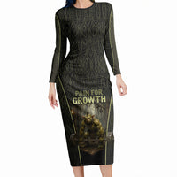 Personalized Muscular Goblin Weightlifting Long Sleeve Bodycon Dress Pain For Growth Dark Fantasy Gym Graphic