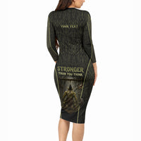 Personalized Muscular Goblin Weightlifting Long Sleeve Bodycon Dress Pain For Growth Dark Fantasy Gym Graphic