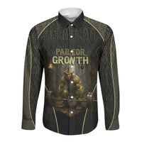 Personalized Muscular Goblin Weightlifting Long Sleeve Button Shirt Pain For Growth Dark Fantasy Gym Graphic