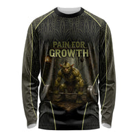 Personalized Muscular Goblin Weightlifting Long Sleeve Shirt Pain For Growth Dark Fantasy Gym Graphic