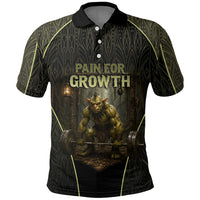 Personalized Muscular Goblin Weightlifting Polo Shirt Pain For Growth Dark Fantasy Gym Graphic