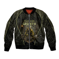 Personalized Muscular Goblin Weightlifting Sleeve Zip Bomber Jacket Pain For Growth Dark Fantasy Gym Graphic