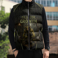 Personalized Muscular Goblin Weightlifting Sleeveless Puffer Jacket Pain For Growth Dark Fantasy Gym Graphic