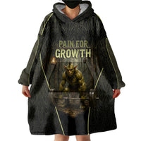 Personalized Muscular Goblin Weightlifting Wearable Blanket Hoodie Pain For Growth Dark Fantasy Gym Graphic